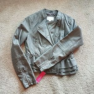 NWT ruffle peplum faux leather jacket